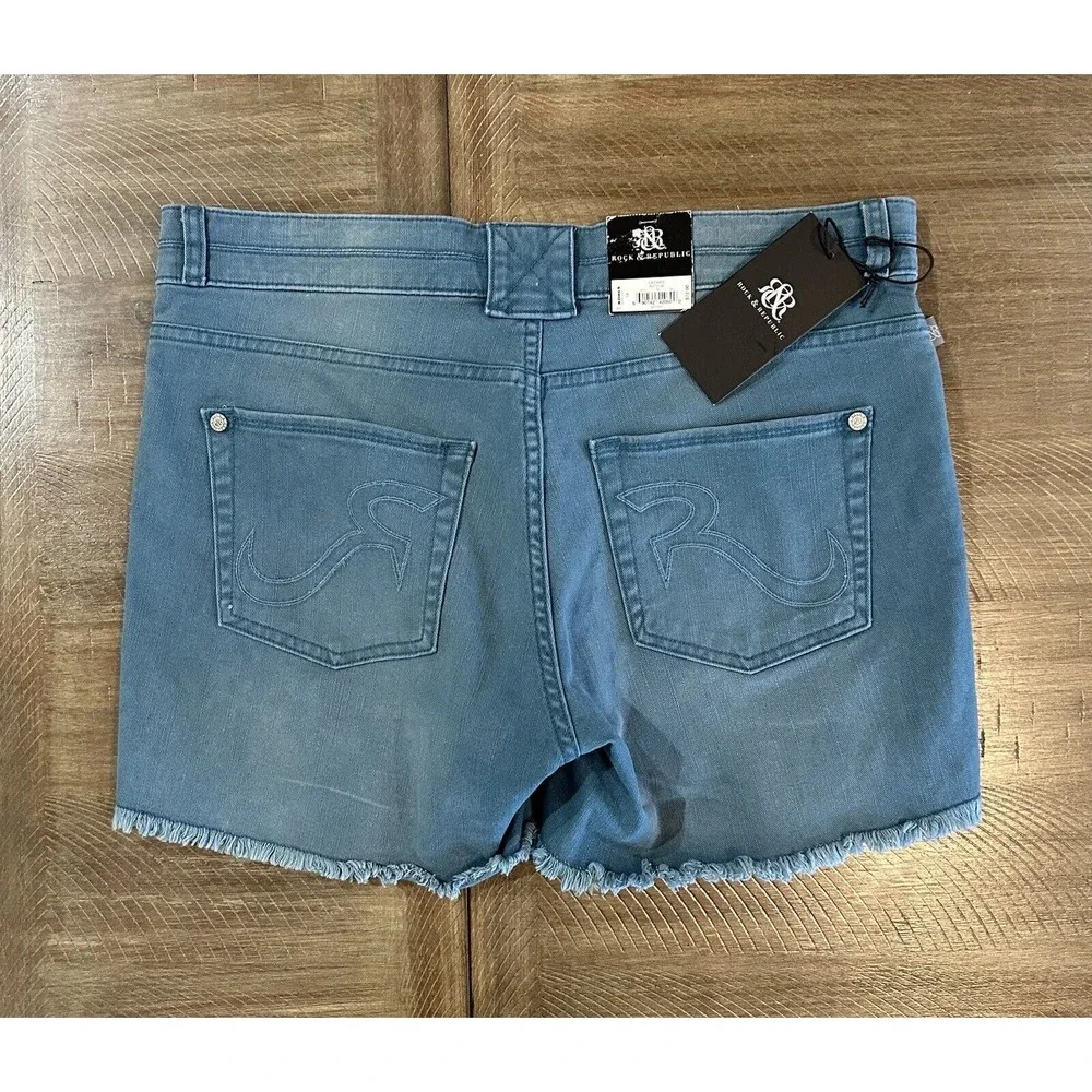 NWT Rock & Republic Bonnaroo Jean Shorts Size 14 Teal Blue Denim 4